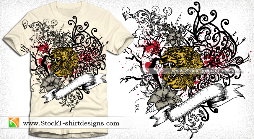 860x473 Vector T Shirt Graphics With Lion Head, Ribbon And Floral Vector