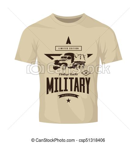 450x470 Vintage Military Truck Vector Logo Isolated On Brown T Shirt Mock