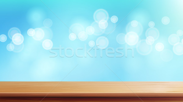 600x337 Wood Table Top Vector. Brown Bokeh Abstract Natural Background