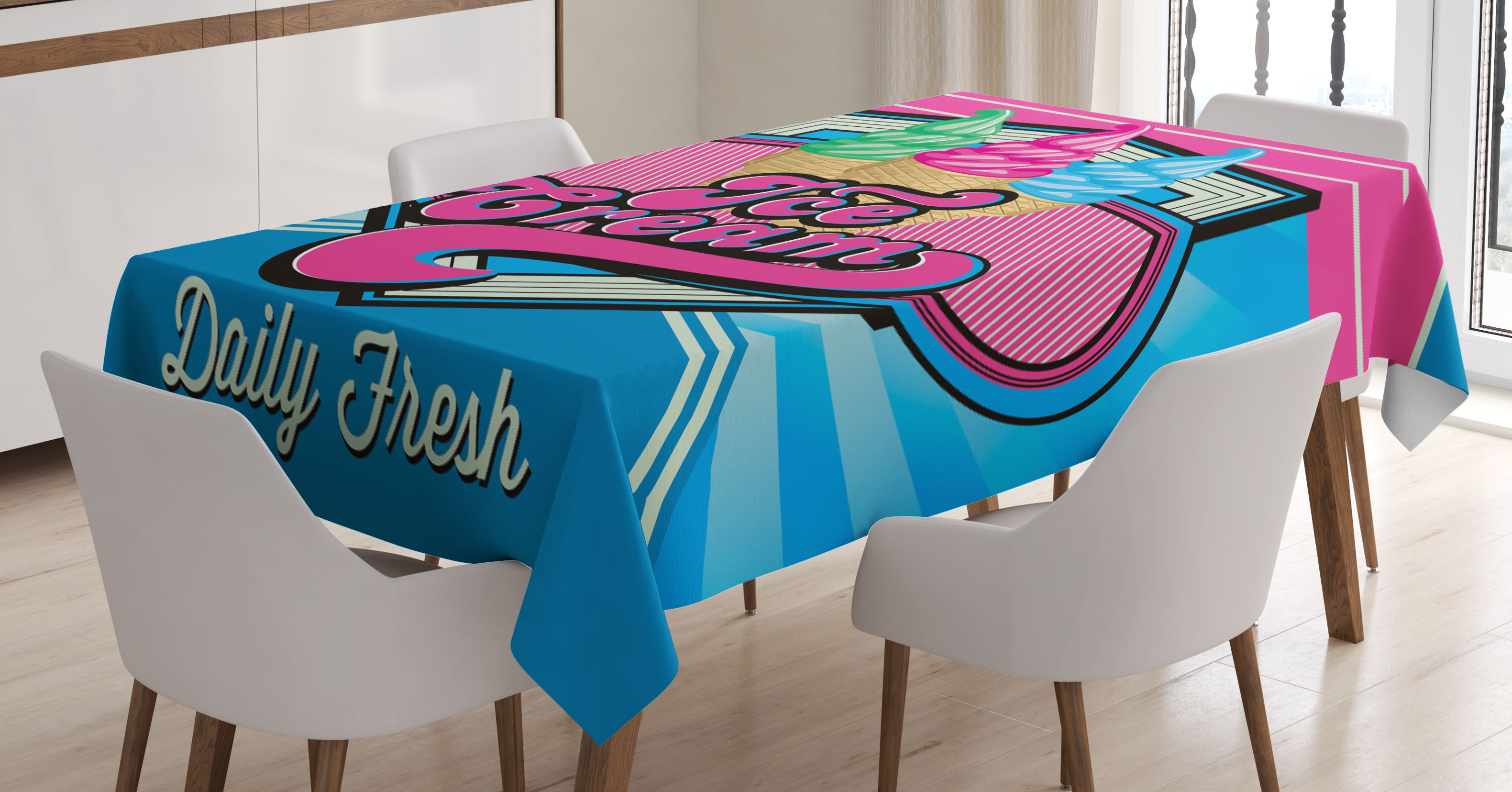 3161x1655 Vintage Tablecloth, Vector Background With Ice Cream Illustration