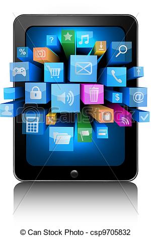 300x470 Icons In A Tablet. Vector .