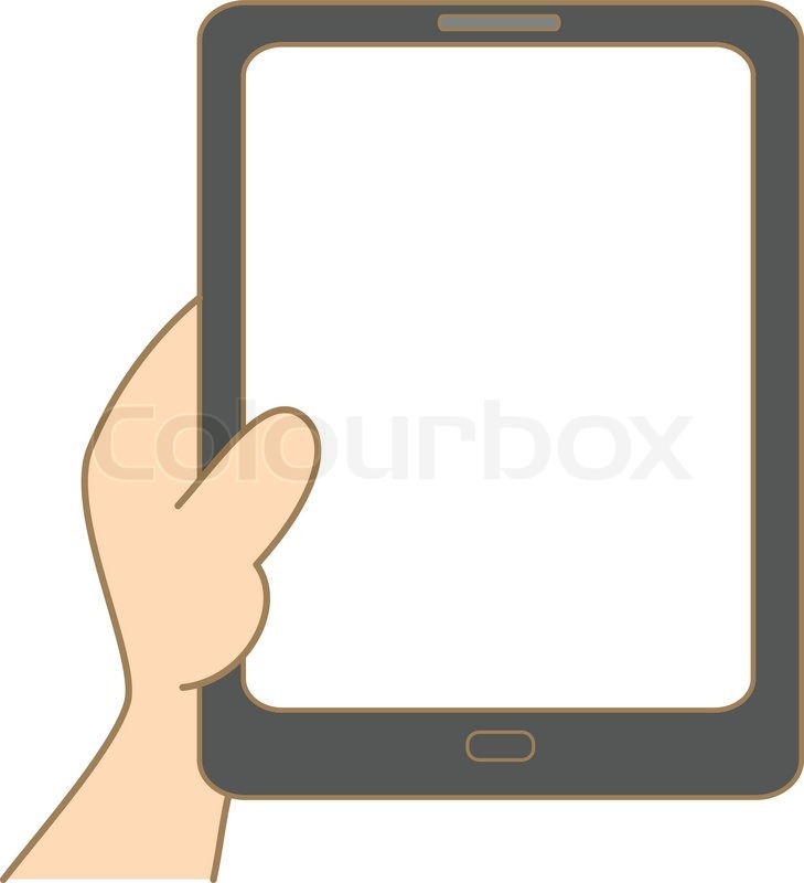 729x800 Cartoon Drawing Of Hand Holding Tablet Stock Vector Colourbox