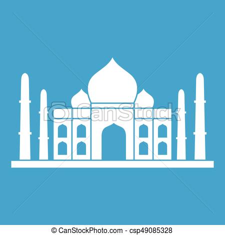 450x470 Taj Mahal Icon White Isolated On Blue Background Vector Illustration.