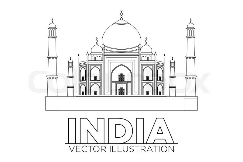 800x532 Taj Mahal Vector Illustration, Symbol In Black Lines Art Stock