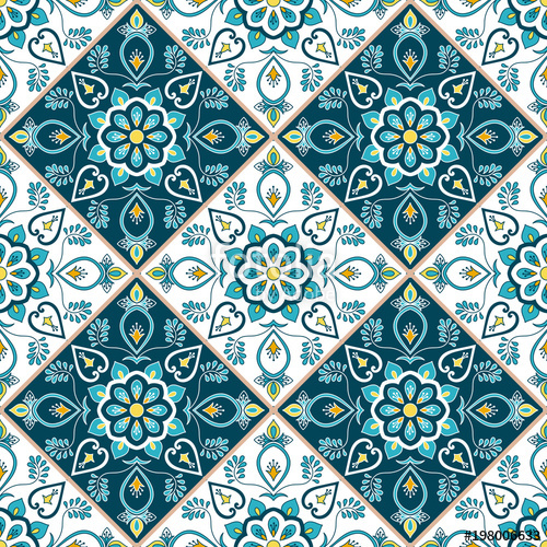 500x500 Mexican Tile Pattern Seamless Vector With Flower Ornaments