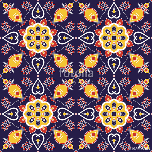 500x500 Mexican Tile Pattern Vector With Baroque Floral Ornament