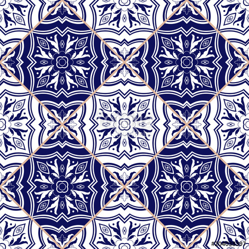 500x500 Portuguese Tile Pattern Vector Seamless With Flower Ornaments