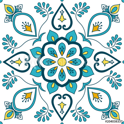 500x500 Portuguese Tile Pattern Vector With Floral Ornaments Motifs