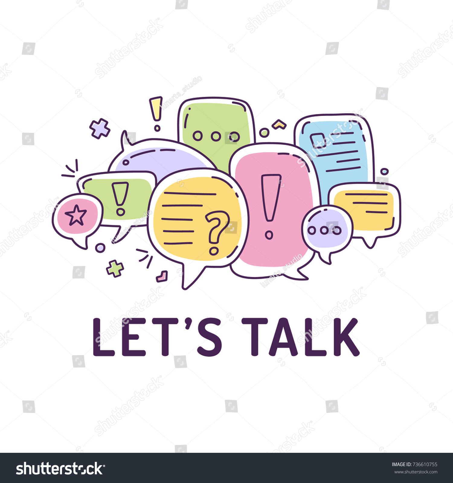 1500x1600 Vector Illustration Of Colorful Dialog Speech Bubbles With Icons