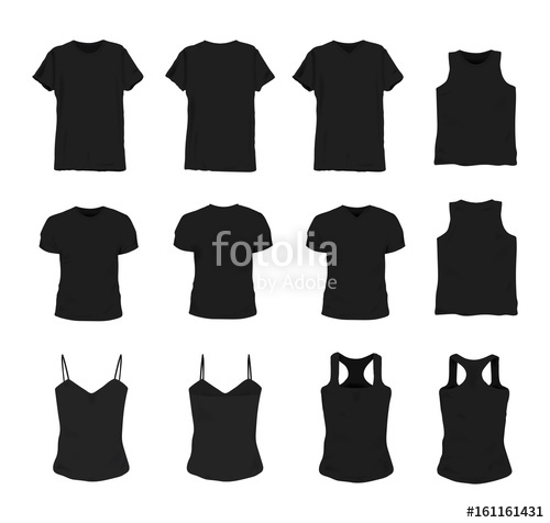 500x476 Set Of Different Realistic Black T Shirt For Man And Woman. Front