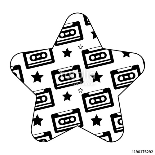 500x500 Label Shape Star Retro Cassette Tape Recorder Vector Illustration