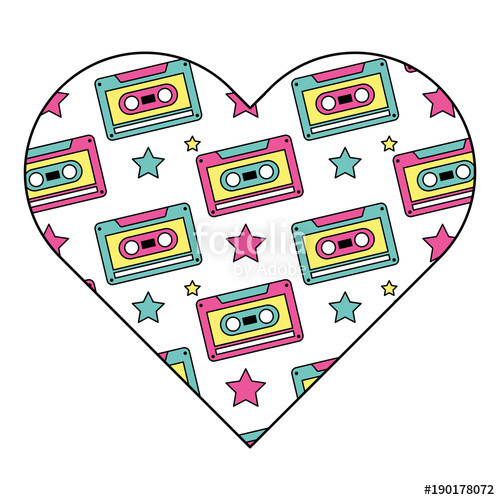 500x500 Pattern Shape Heart With Retro Cassette Tape Recorder Vector