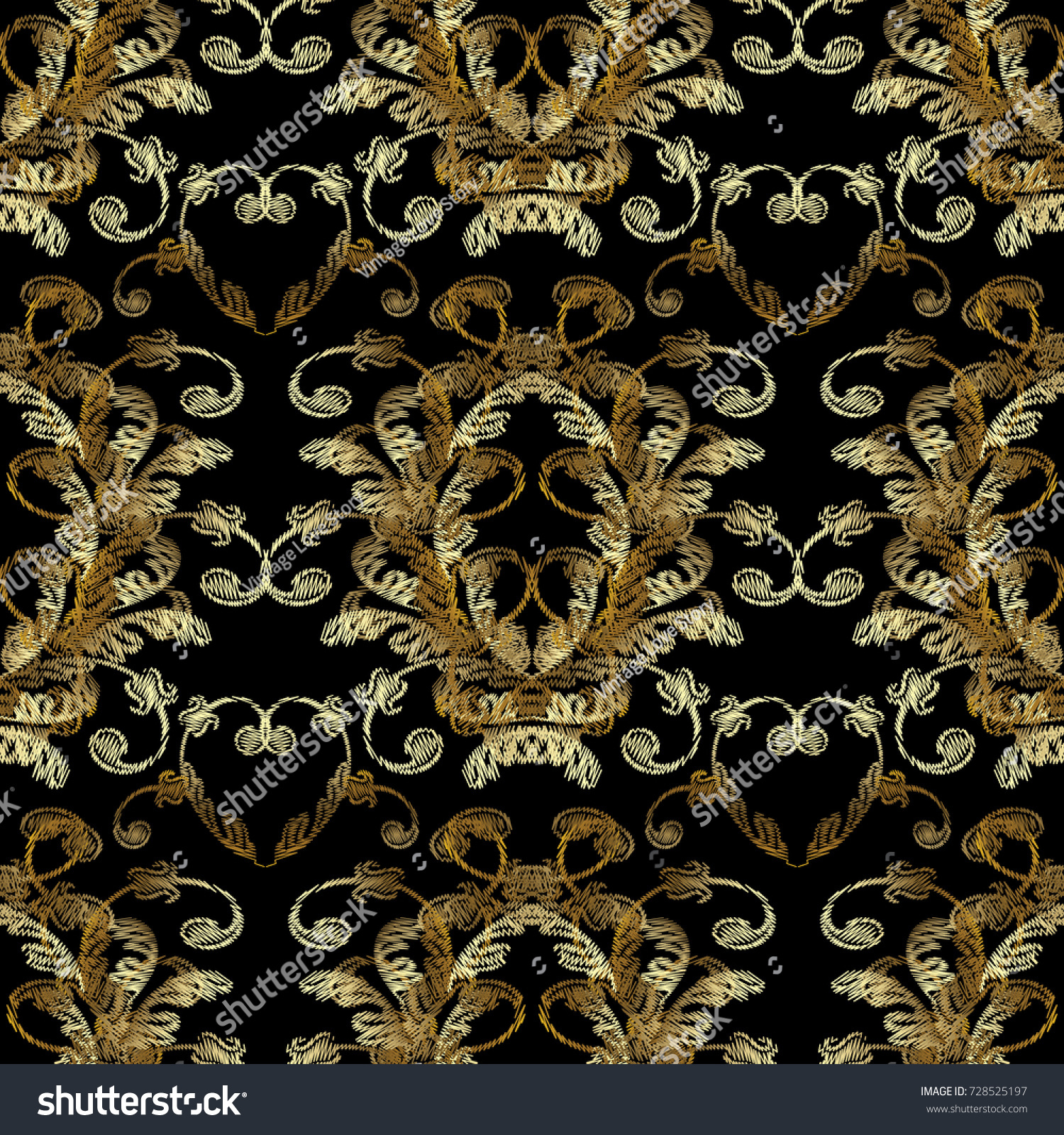 1500x1600 Gold Baroque Embroidery Seamless Pattern Grunge Stock Vector Cool