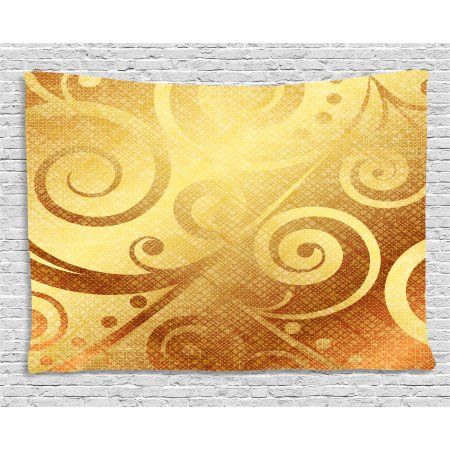 450x450 Modern Decor Tapestry, Vector Gold Canvas Design Floral Swirls