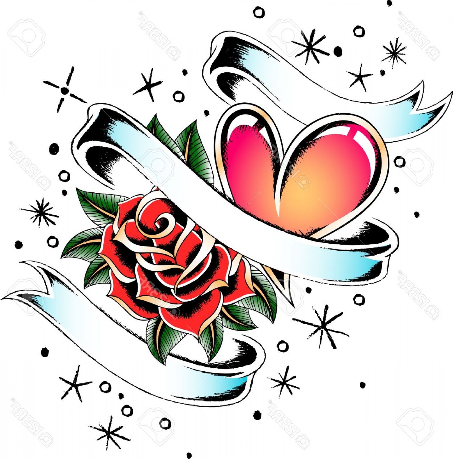 1540x1560 Heart Tattoo Banner And Rose Stock Vector Tribal Jpg Rongholland