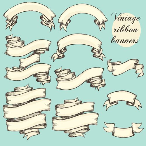 500x500 Vector Vintage Ribbon Banners Design 02 Ink Ribbon