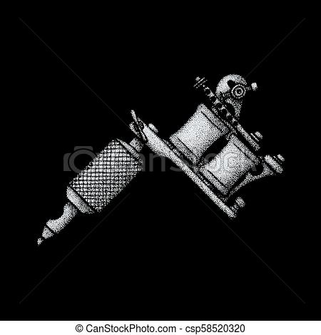 450x470 Hand Drawn Tattoo Machine Illustration. Vector Monochrome White