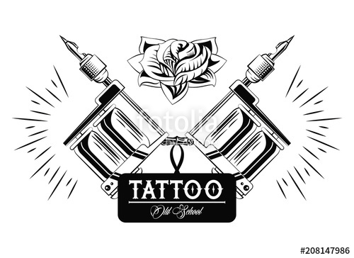 500x364 Old School Tattoo Machine Drawing Design Vector Illustration