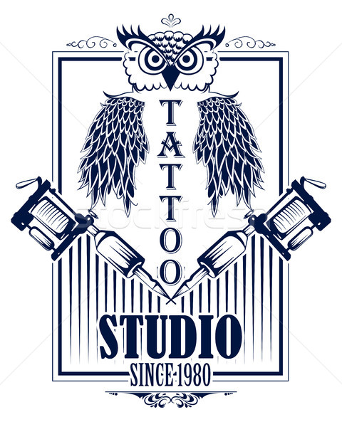 480x600 Tattoo Art Design Of Owl Bird With Tattooing Machine Vector