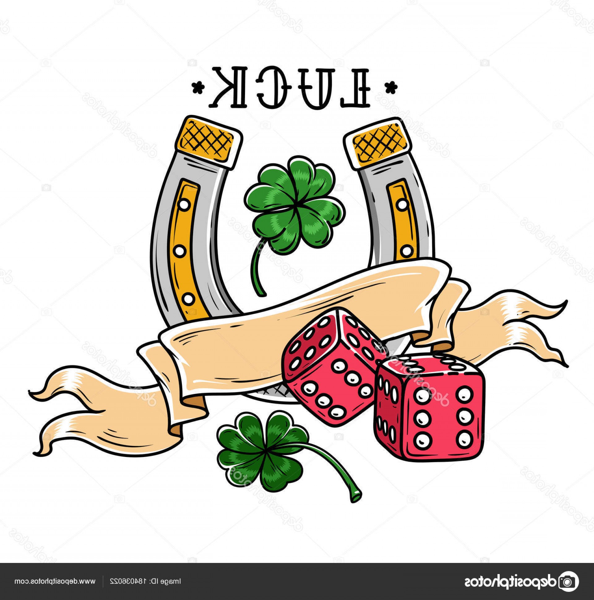 1920x1942 Stock Illustration Tattoo Horseshoe With Dice Ribbon Shopatcloth
