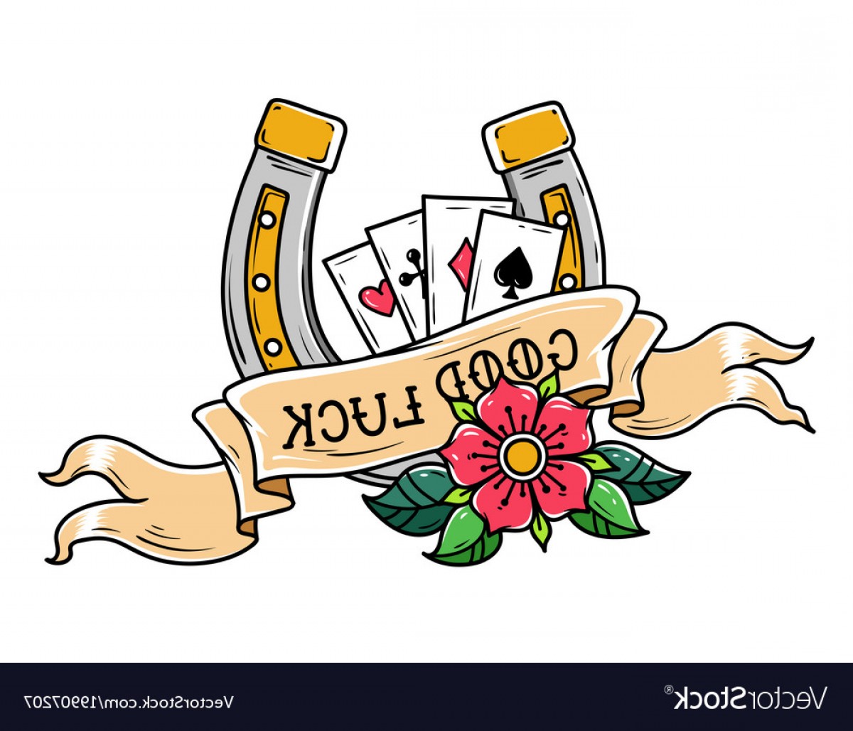 1200x1028 Tattoo Horseshoe Ribbon Flower And Playing Cards Vector Shopatcloth