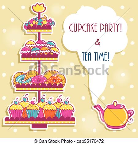 450x470 Sample Cards With A Tea Party And Sweets.