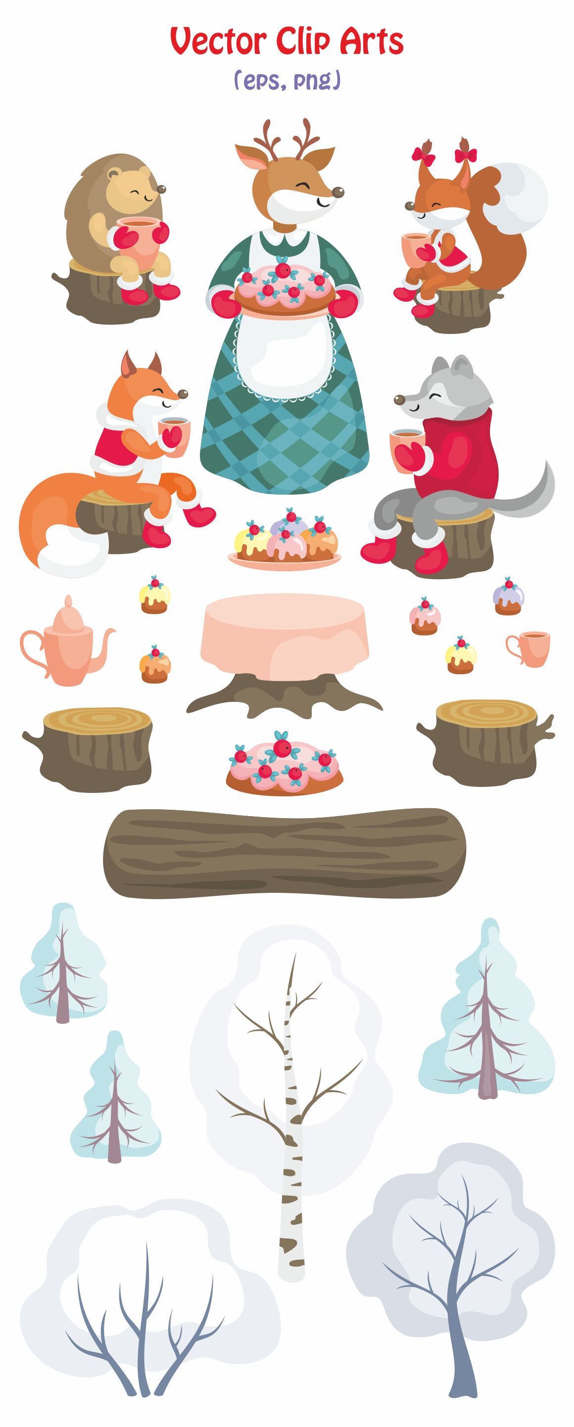1160x2885 Winter Tea Party. Vector Clip Art. The Hungry Jpeg Graphics