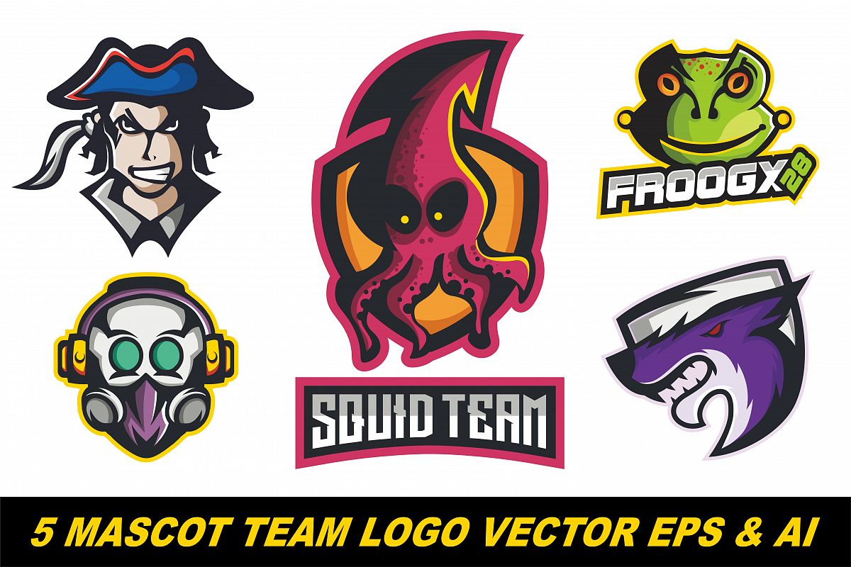 1200x800 5 Mascot Logo Team Vector Illustration