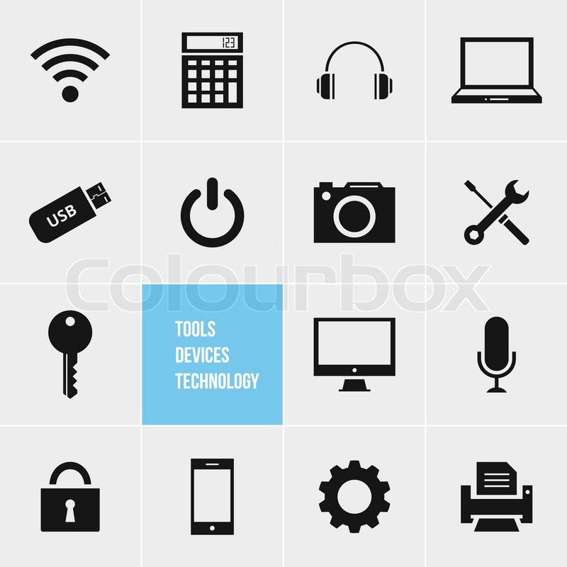 800x800 Tools Devices And Technology Vector Icons Set Stock Vector