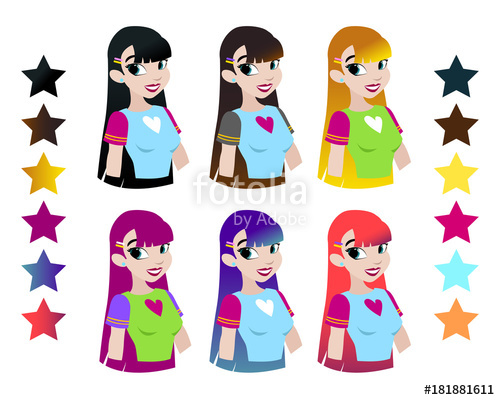 500x400 Teenager Vectors Girls Head With Different Color Hair. Character