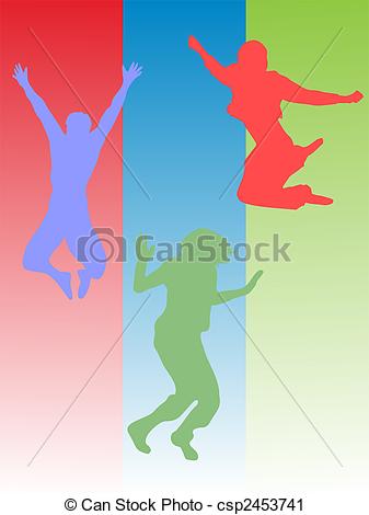 337x470 Vector Illustration Of Jumping Teenager Silhouettes.