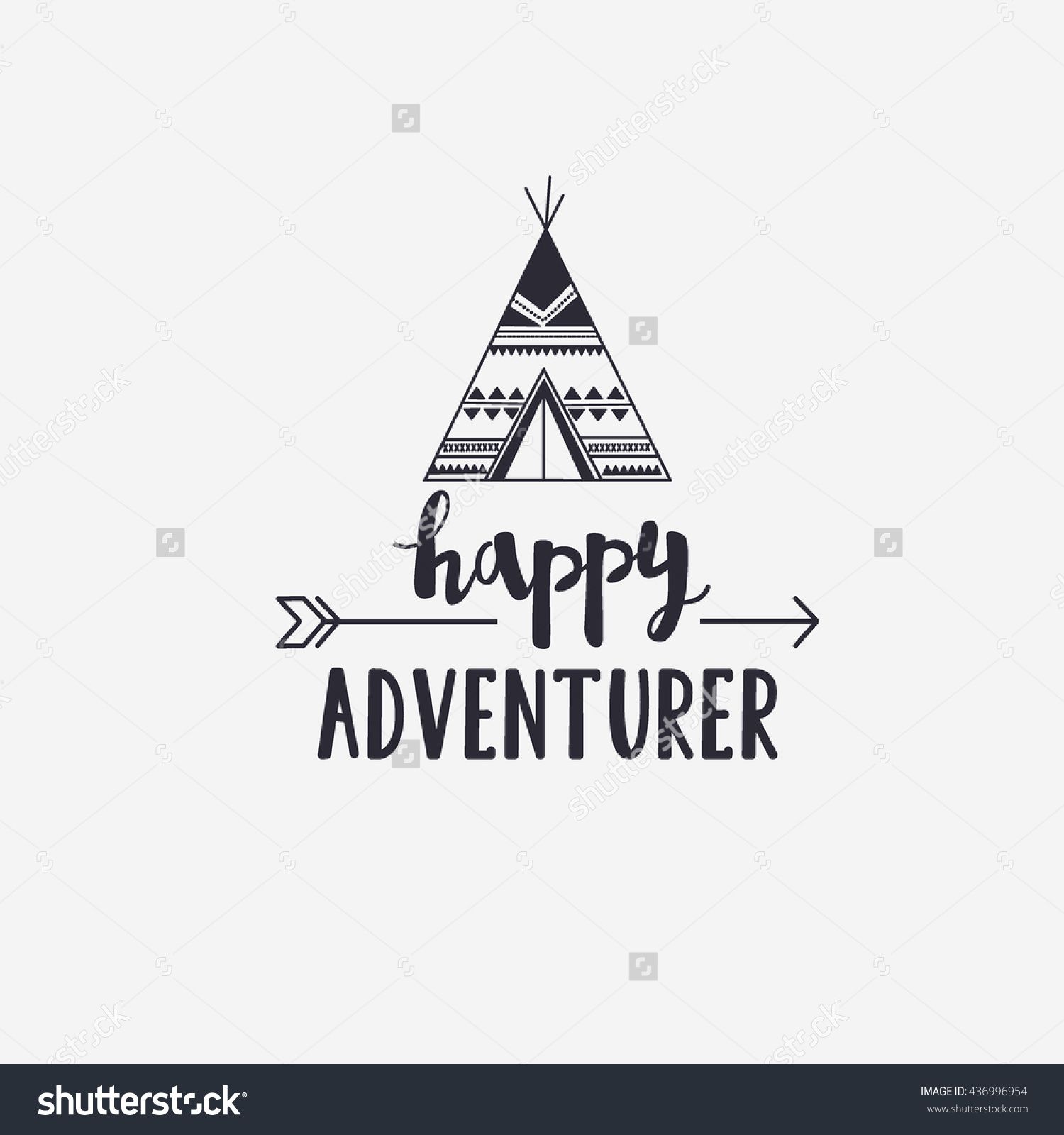 1500x1600 Vector Illustration Happy Adventurer Lettering With Teepee And