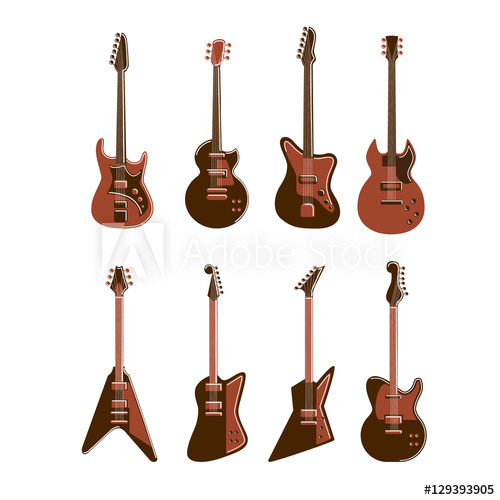 500x500 Electric Guitars Set On White Background. All Kinds Of Guitars