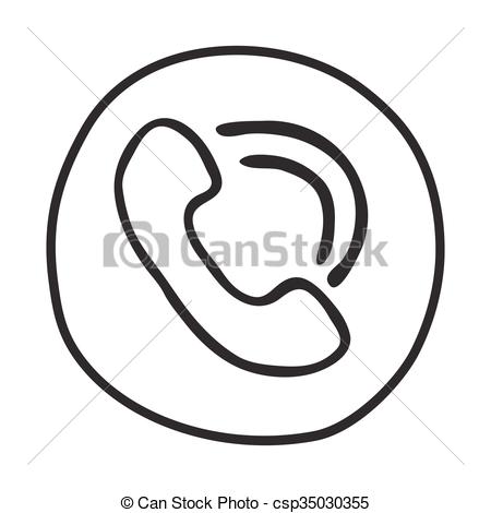 450x470 Doodle Telephone Icon. Infographic Symbol In A Circle. Line Art