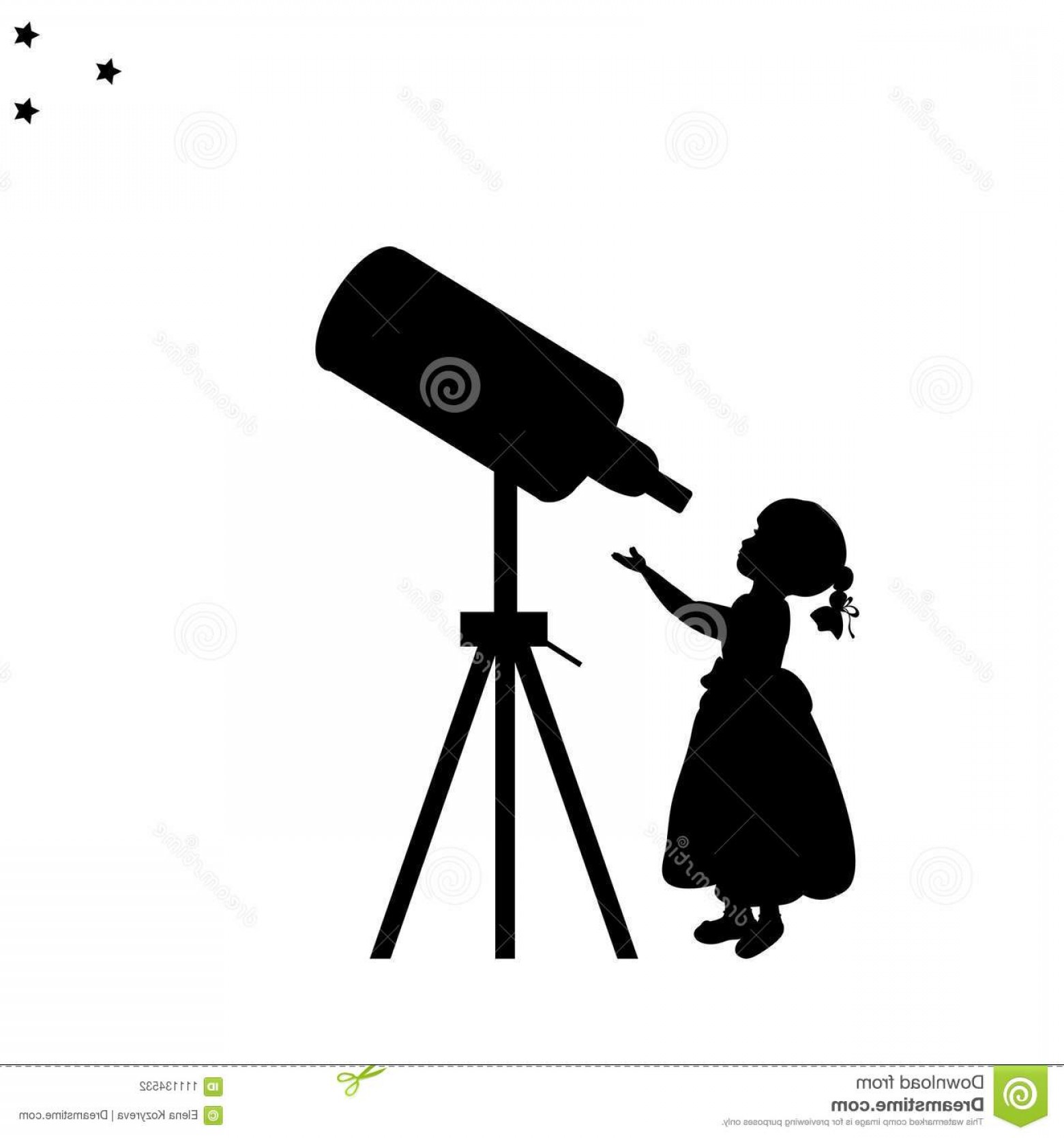 1560x1668 Silhouette Girl Looks Space Telescope Vector Illustration