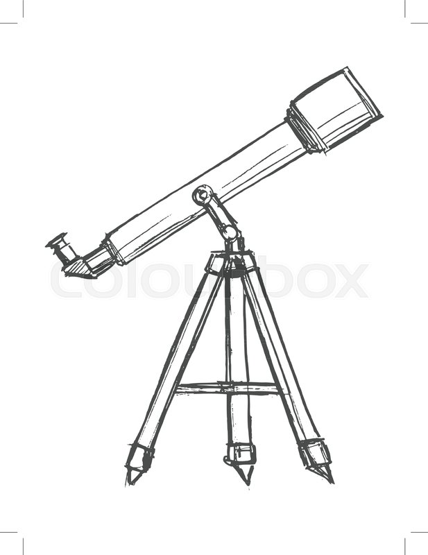 617x800 Vector, Sketch, Hand Drawn Illustration Of Telescope Stock