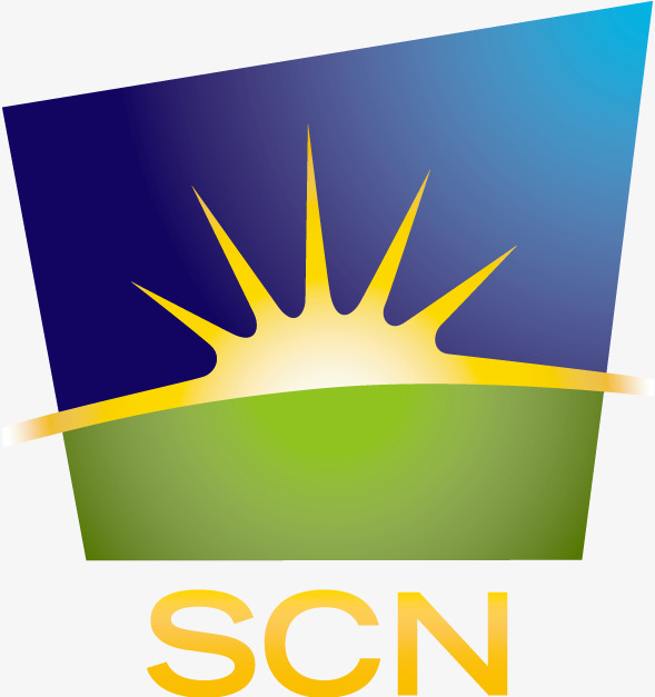 589x627 Scn Television Vector Logo Design, Yellow Sun, Blue Sky, Green