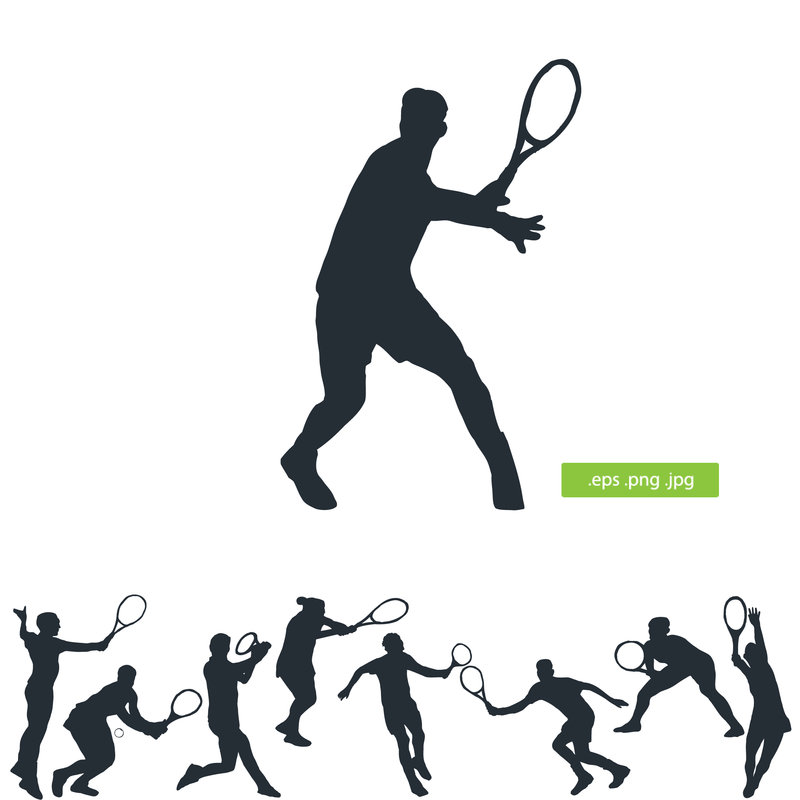 800x800 Tennis Player Vector Silhouette By Silhouettes Clipart