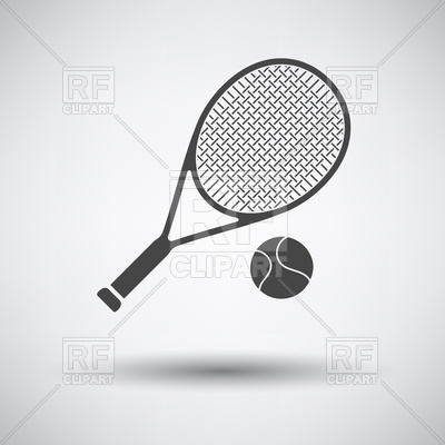 400x400 Tennis Racket And Ball Icon On Gray Background With Round Shadow