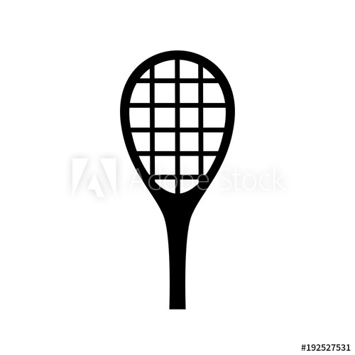 500x500 Tennis Racquet. Vector Black Icon On White Background. Isolated