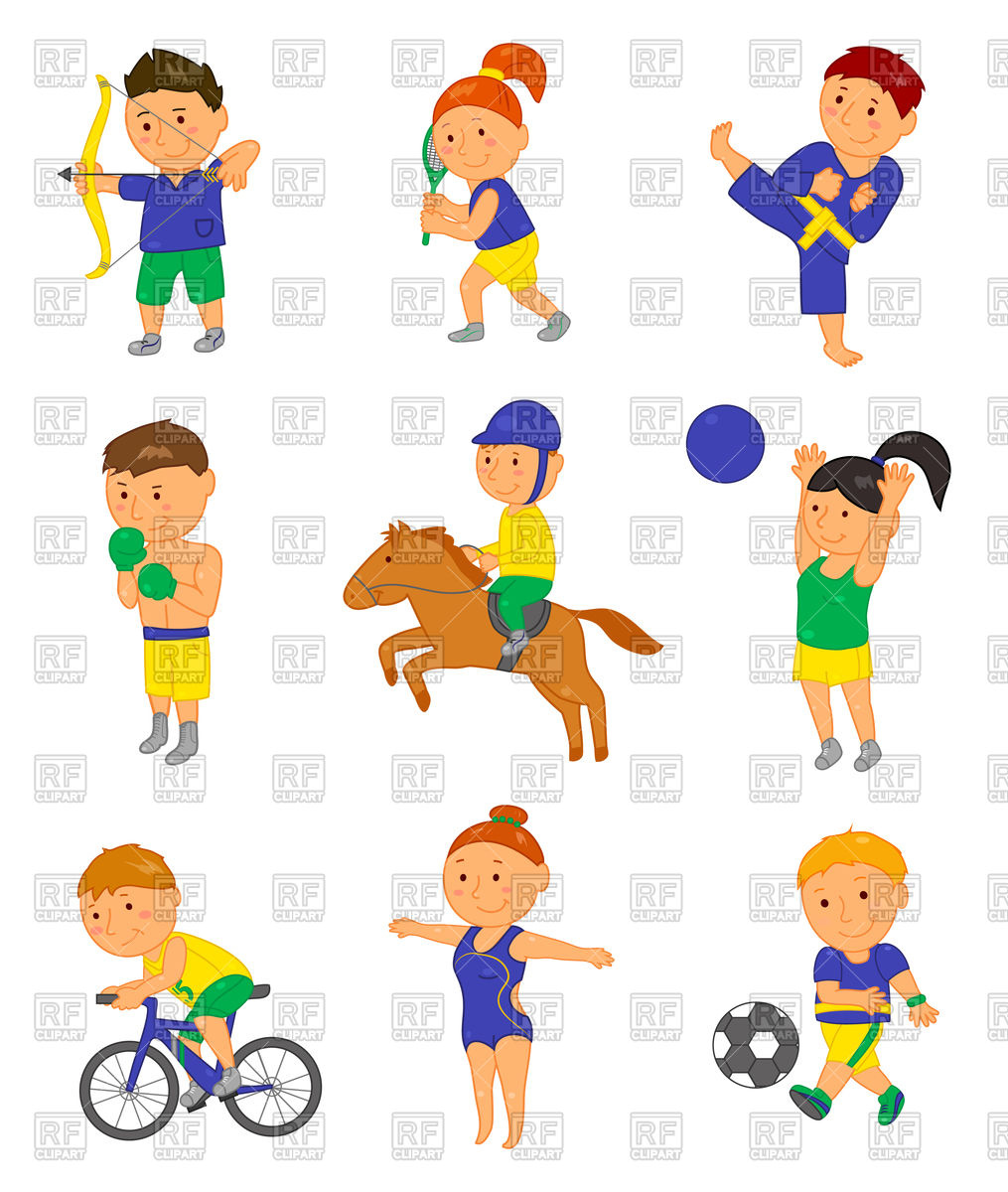 1015x1200 Set Of Cute Cartoon Sport Kids Gymnastics, Boxing, Tennis Vector