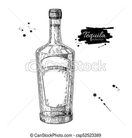 450x470 Tequila Bottle Drawing. Vodka, Cocktail, Alcohol Drink Vector