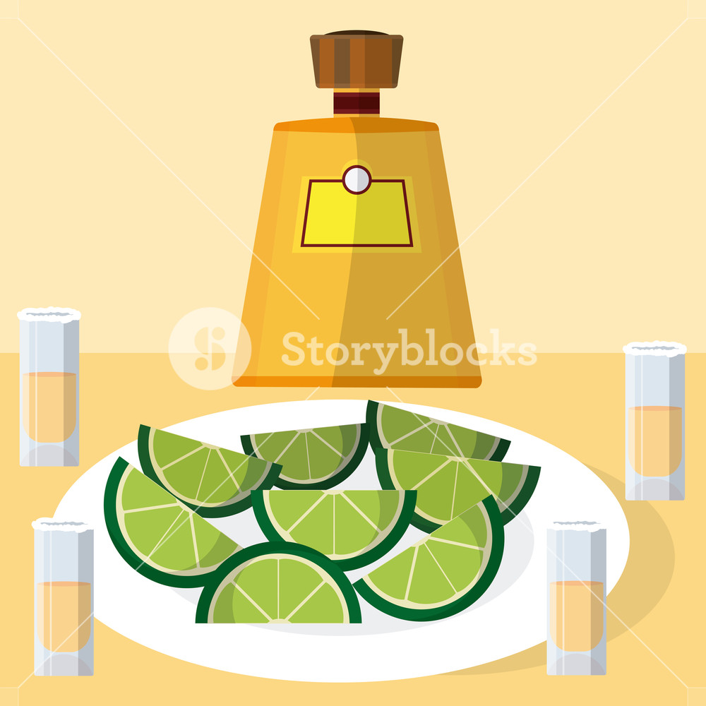 1000x1000 Tequila Bottle With Shots Vector Illustration Graphic Design