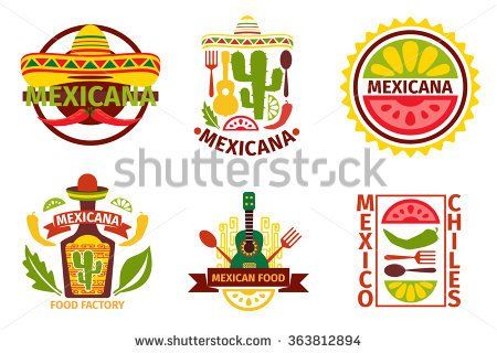 450x320 Mexican Food Logo, Labels, Emblems And Badges Set. Sombrero And