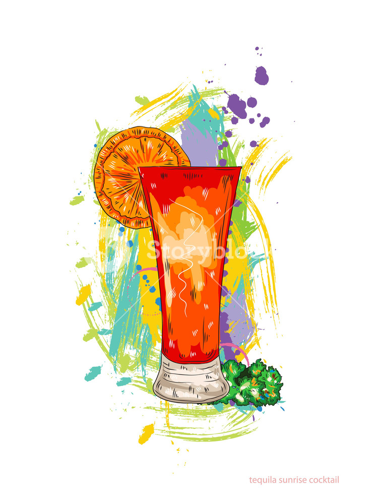 740x1000 Tequila Sunrise Cocktail Vector Illustration Royalty Free Stock