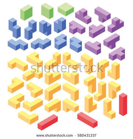 450x470 Set Of Color Tetris Blocks, Isometric Illustration Ortho