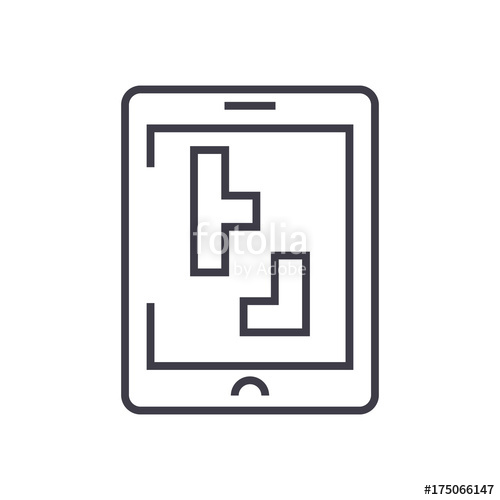 500x500 Tetris Vector Line Icon, Sign, Illustration On White Background