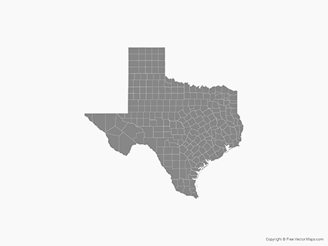 460x345 Vector Map Of Texas With Counties