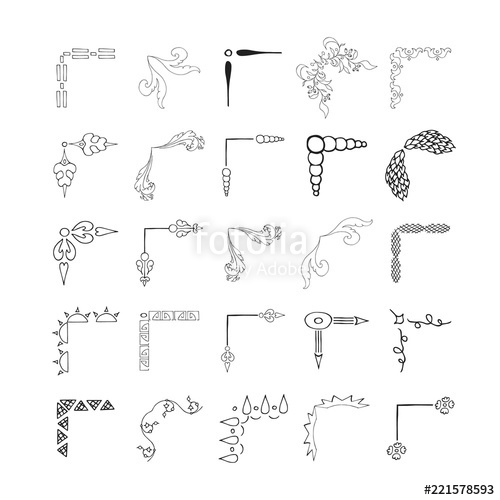 500x500 Set Of Hand Drawn Borders And Corner. Text Decoration Elements