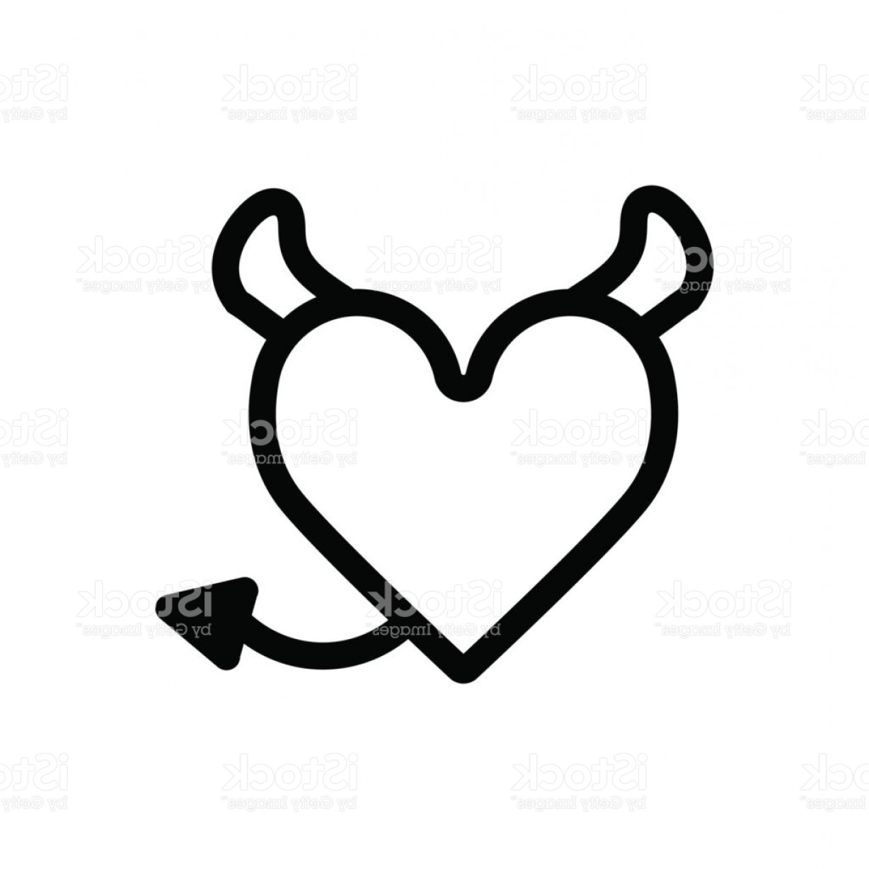 1228x1228 Devil Heart With Horns And Tail Heart Vector Icon Black And White